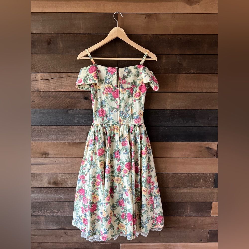 Vintage 80s All That Jazz Drop Waist Floral Dress Corset Style & Lace Ruffle - Picture 16 of 16